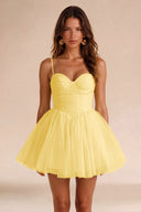 Seraphina Spaghetti Strap Ruched Tulle Mini Dress