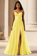 Elowen Lace Tulle Slit Prom Gown