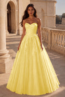 Liora Glitter Tulle Strapless Prom Gown