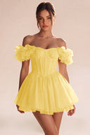 Melody Off Shoulder Ruffle Tulle Mini Dress