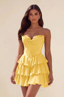 Ivy Strapless Corset Tiered Ruffle Mini Dress