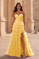 Cassiopeia Strapless Tiered Chiffon Prom Dress