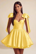 Isolde Satin Bow Corset Flared Mini Dress