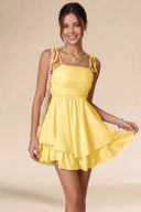 Valeria Tie Spaghetti Strap Tiered Mini Dress