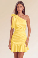 Eve One-Shoulder Bow Satin Mini Dress