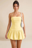Hattie Halter Ruched Bubble Hem Mini Dress