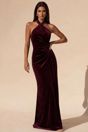 Colette Velvet Halter Backless Bridesmaid Dress