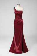 Stunning One-Shoulder Satin Mermaid Prom Dress