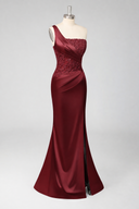 Stunning One-Shoulder Satin Mermaid Prom Dress