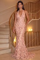 Aurora 3D Floral Halter Mermaid Gown