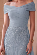 Elodie Mother of the Bride Off-Shoulder Beaded Chiffon Gown