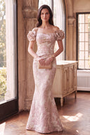 Valeria Metallic Floral Brocade Mother of the Bride Dress
