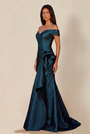 Aurora Textured Metallic Mermaid Evening Party Dress