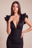 Cleopatra Deep V-Neck Ruched Mermaid Evening Gowns