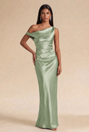 Valeria Off-The-Shoulder Draped Satin Bridesmaid Dress