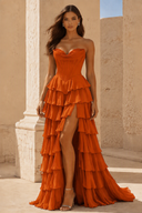 Cassiopeia Strapless Tiered Ruffle Prom Gown