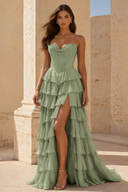 Cassiopeia Strapless Tiered Ruffle Prom Gown