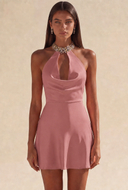 Valeria Satin Halter Mini Dress