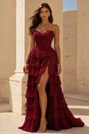 Cassiopeia Strapless Tiered Ruffle Prom Gown