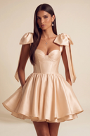 Isolde Satin Bow Corset Flared Mini Dress