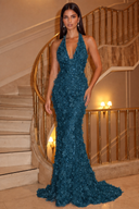 Aurora 3D Floral Halter Mermaid Gown