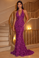 Aurora 3D Floral Halter Mermaid Gown
