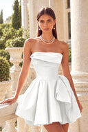 Marigold Strapless Satin Mini Homecoming Dress