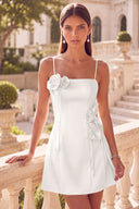 Clara 3D Floral Spaghetti Strap Satin Mini Dress