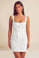 Valeria Square Neck Beaded Lace Mini Dress